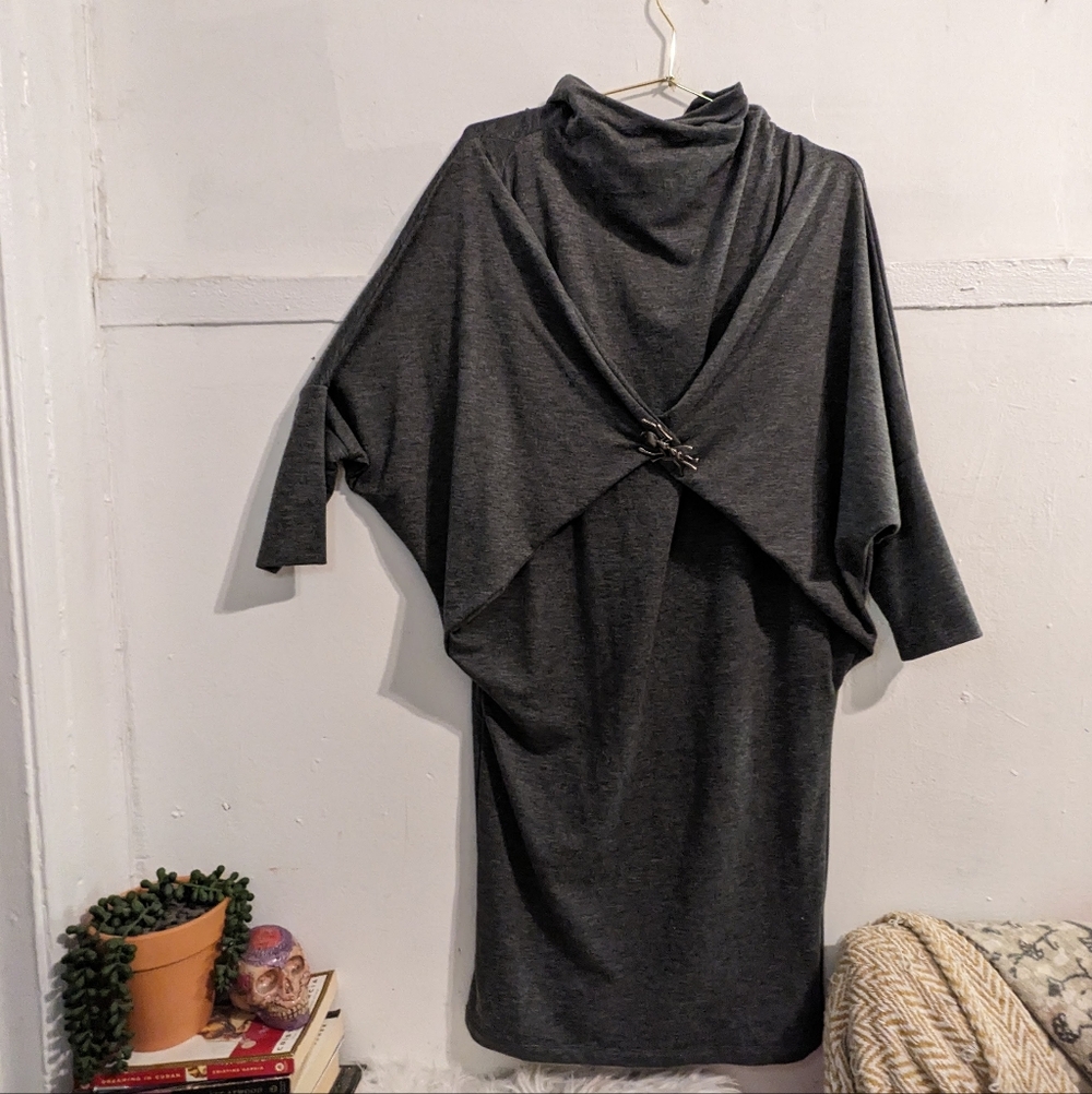 Vintage Cop Copine Draped Batwing Sleeve Dress Lagenlook Cowl Neck